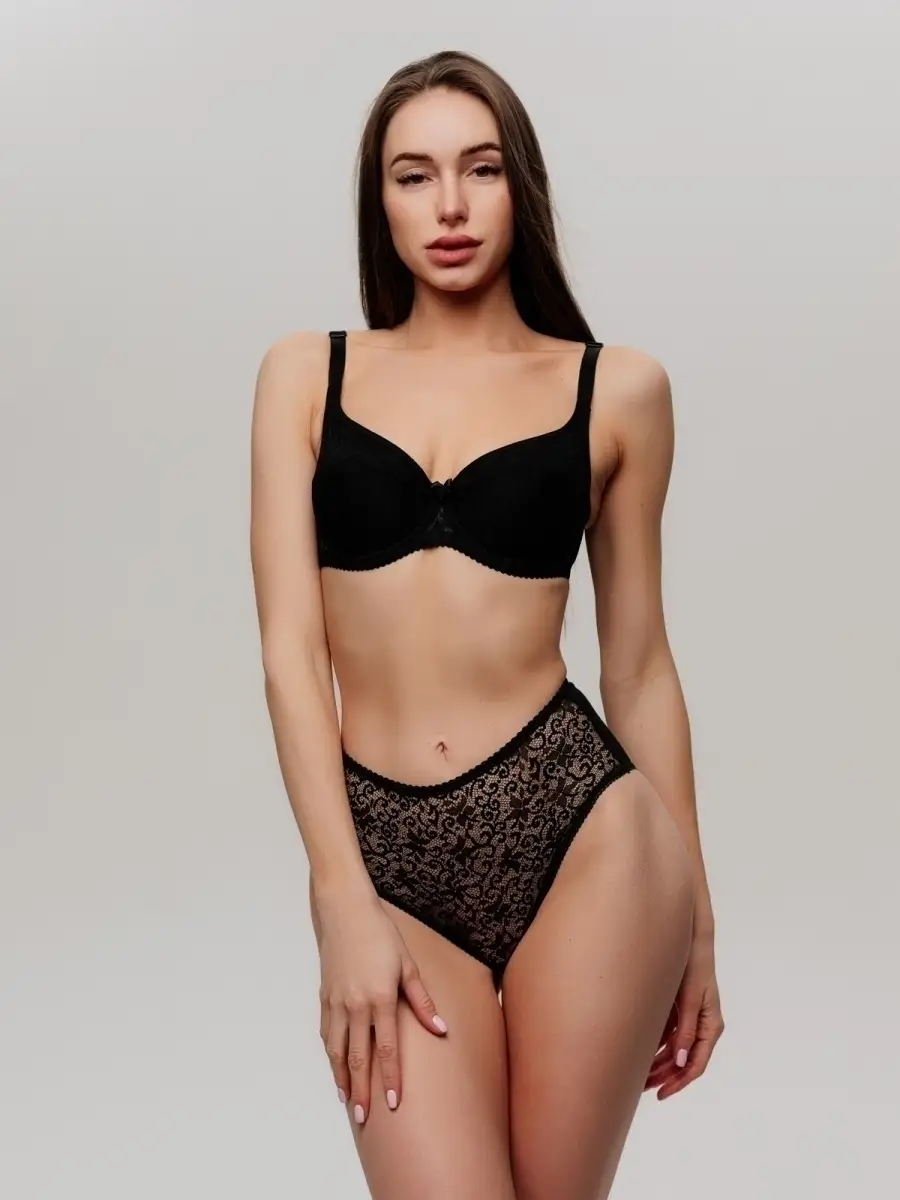 Трусы высокие хлопковые с кружевом черный