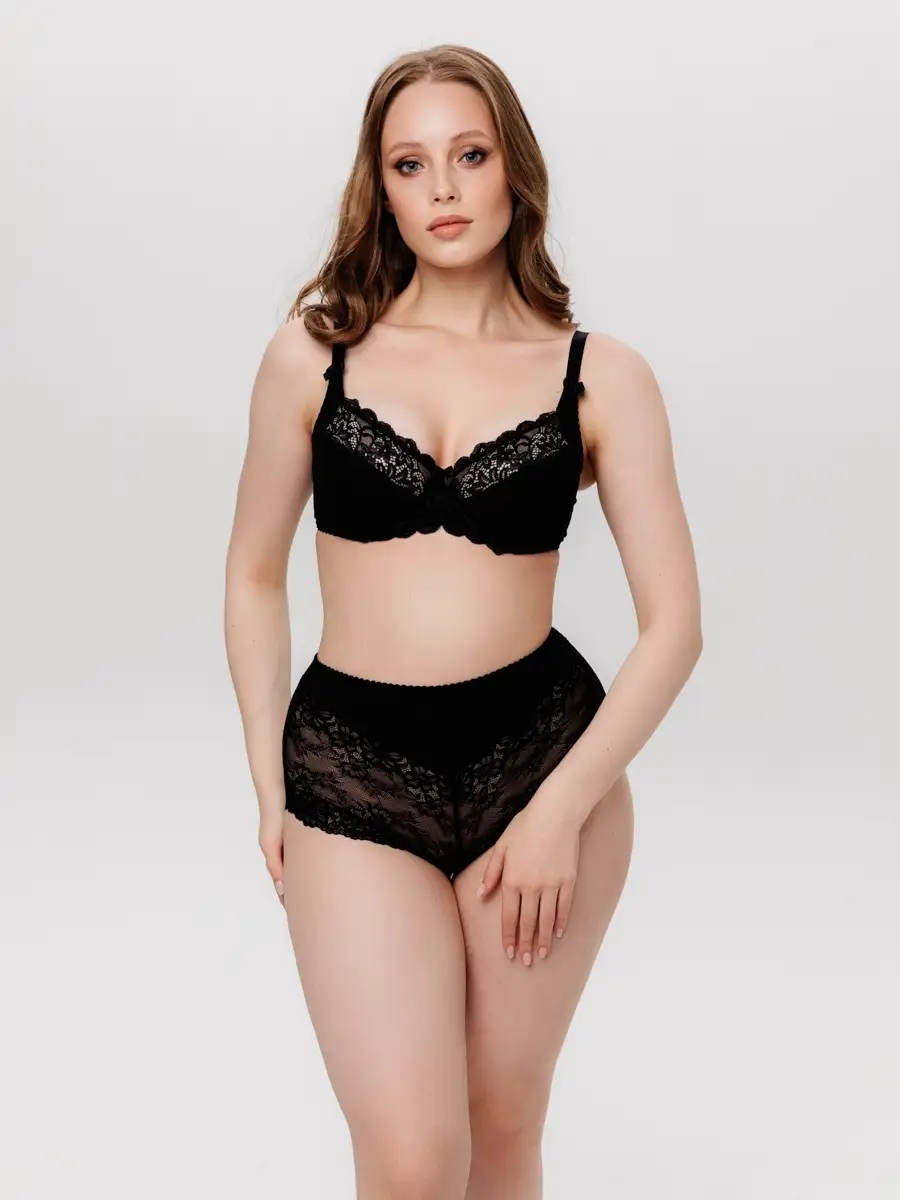 Трусы высокие кружевные слипы большие размеры черный