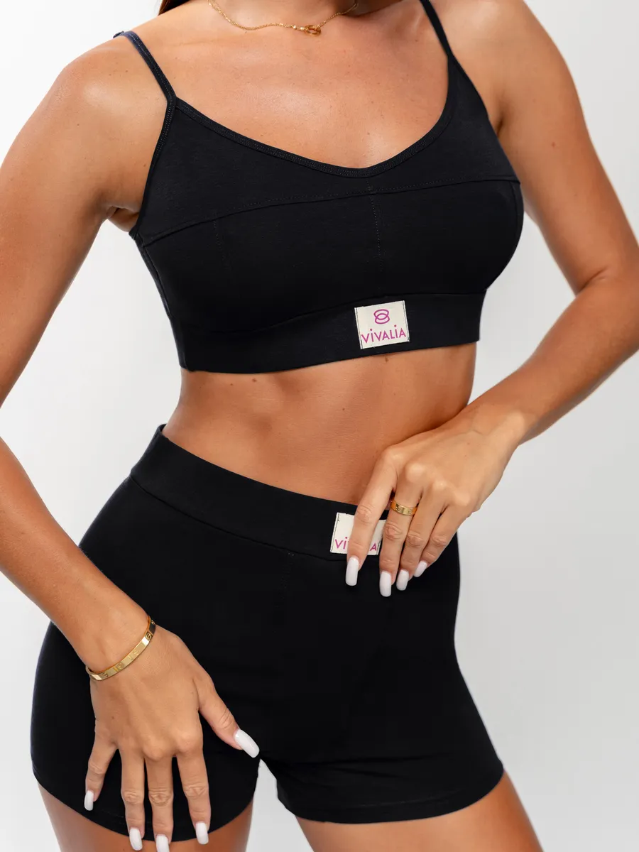 Бюстгальтер топ мягкий спортивный хлопок черный