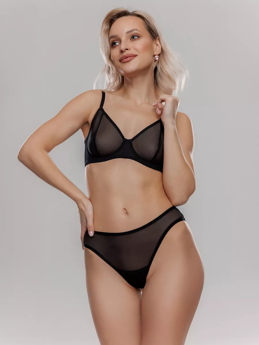 Бюстгальтер на косточках прозрачный сетка черный