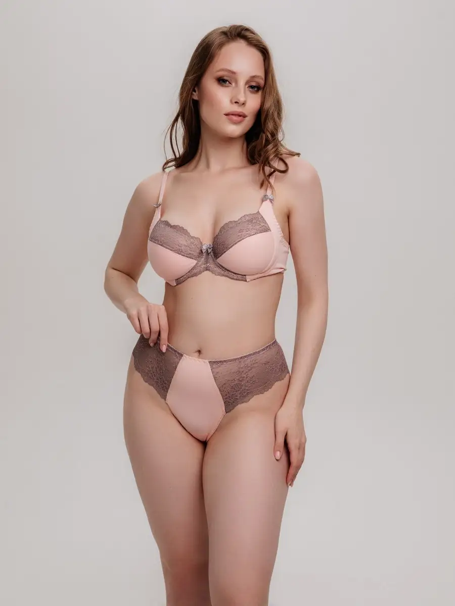 Стринги бразильяна большие размеры персиковый/серый