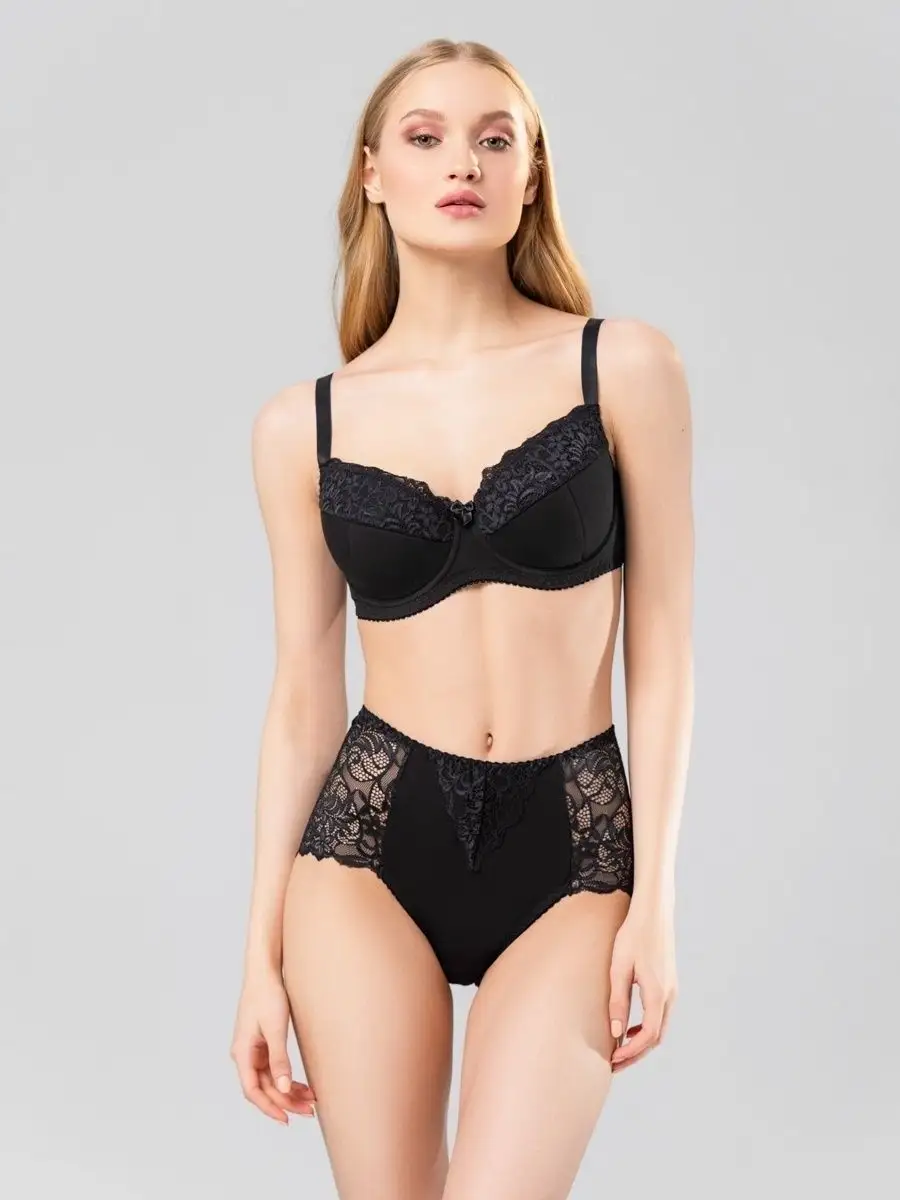 Комплект слипы и бразильяна стринги кружевные набор 29014/черный