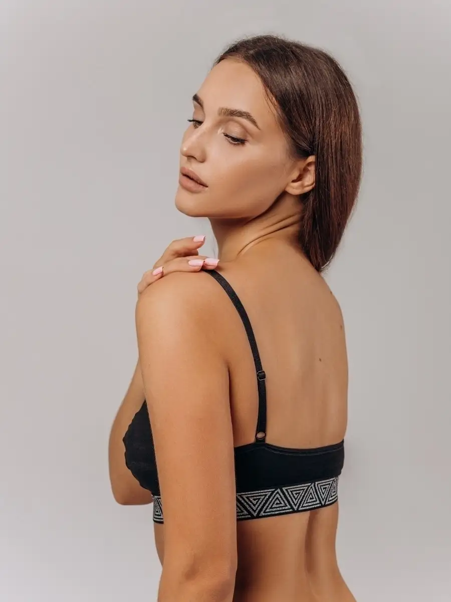 Бюстгальтер без поролона топ хлопок черный/черный/серебро