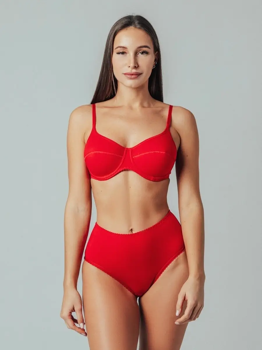 Трусы набор с высокой посадкой хлопковые 3 шт бежевый/синий/красный