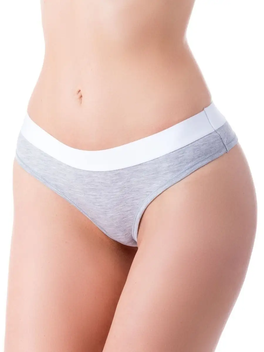 Трусы стринги спортивные с широкой резинкой хлопок серыймеланж/белый