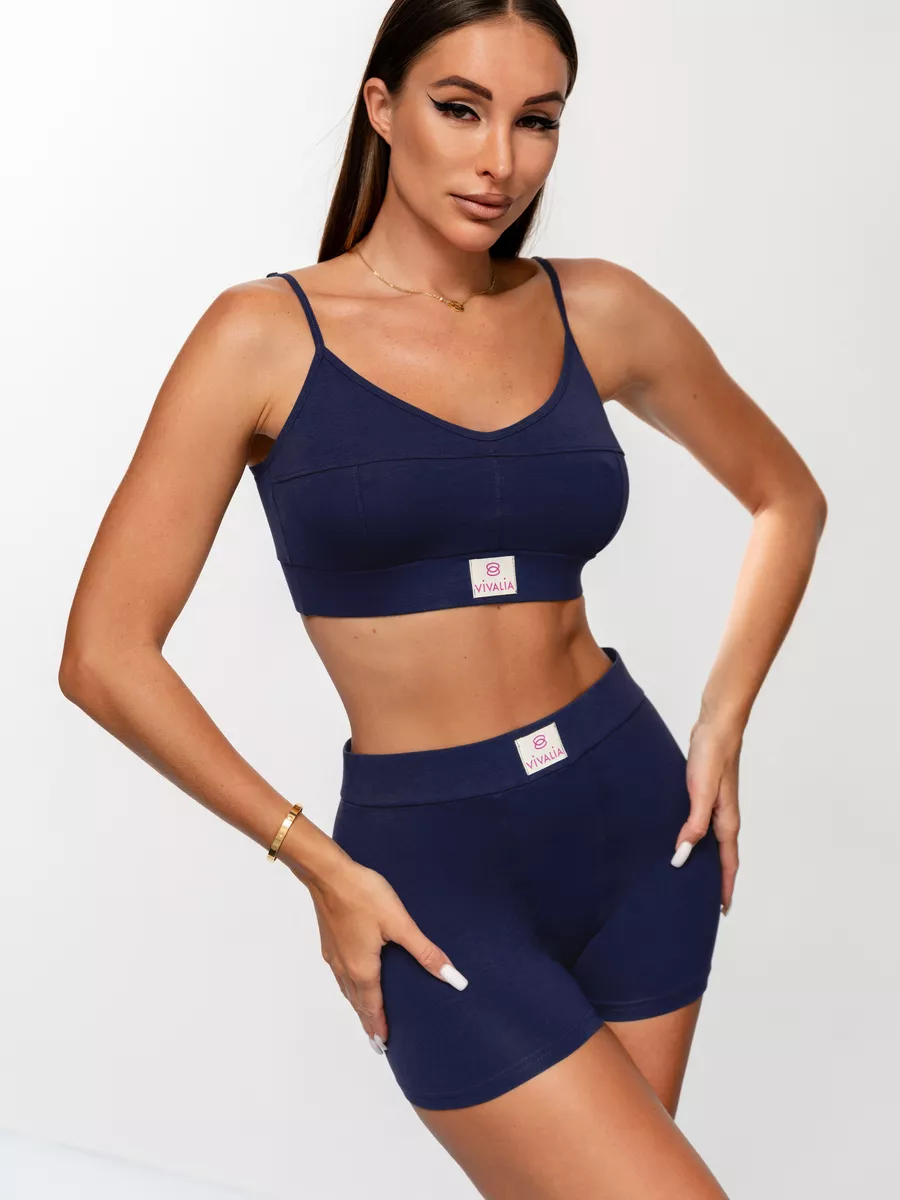 Трусы шорты с высокой посадкой боксеры хлопок синий