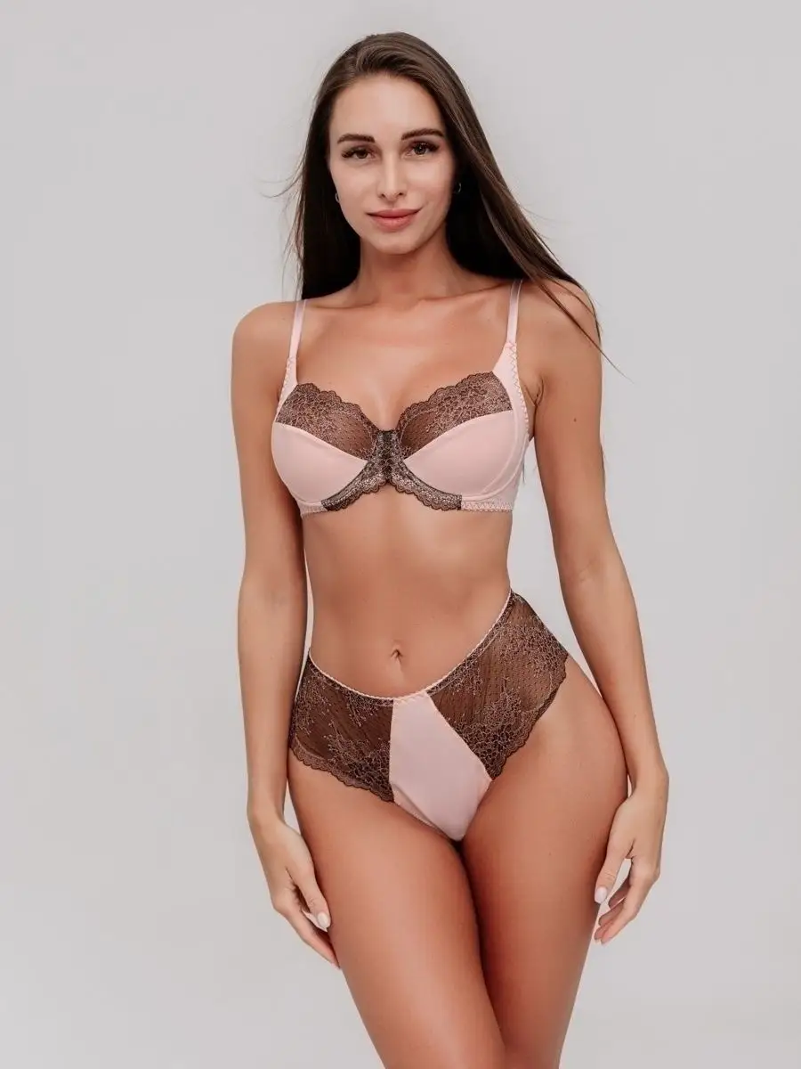 Трусы набор 3 шт кружевные стринги бразильяна абрикосовый/коричневый/серый