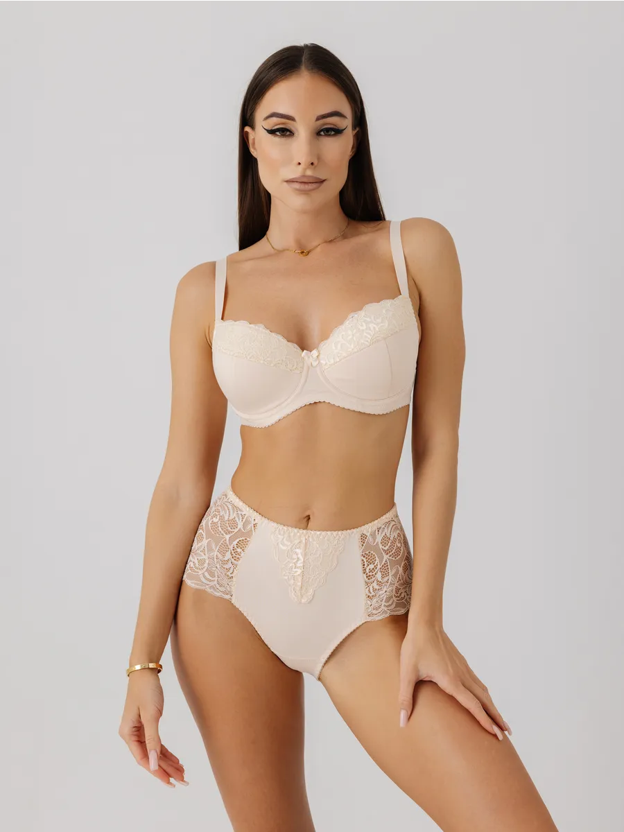 Трусы с высокой посадкой кружевные слипы бежевый