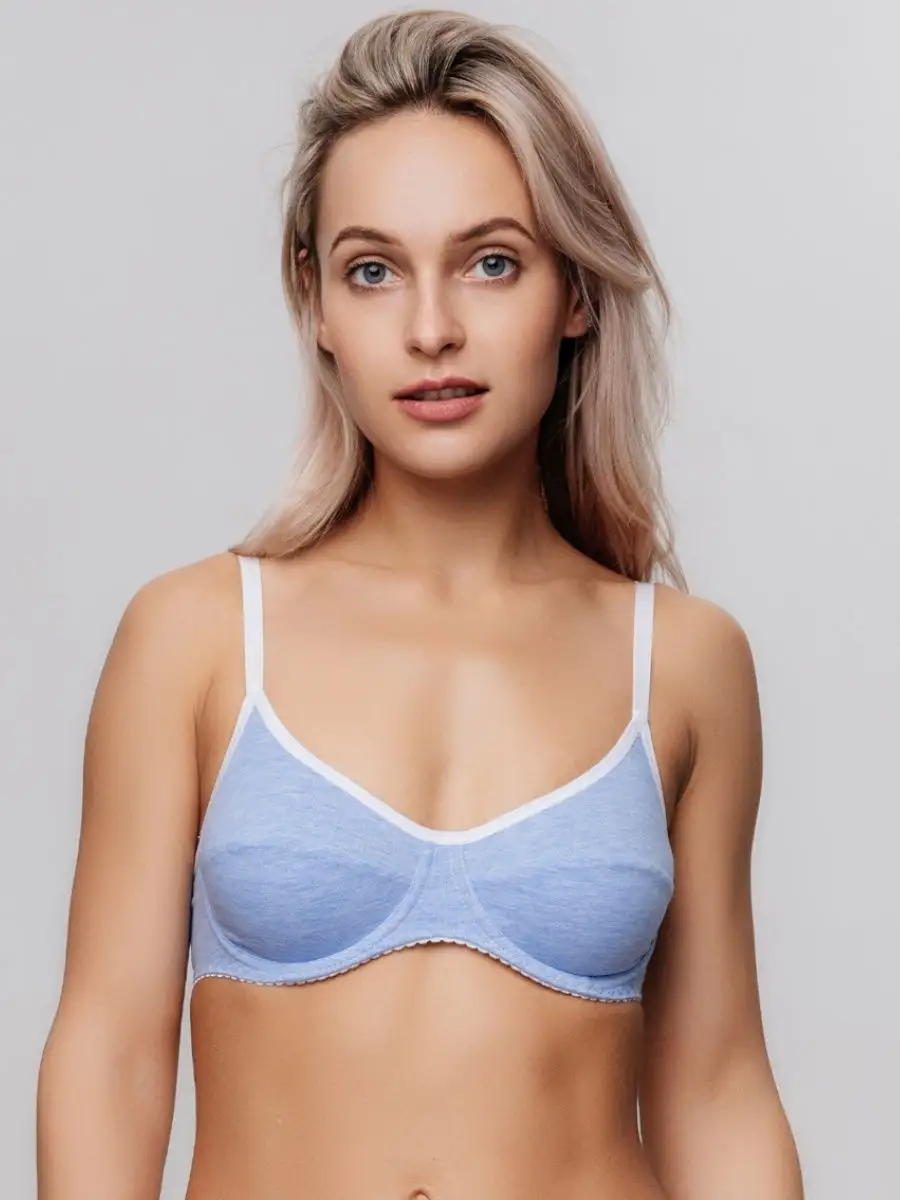 Бюстгальтер без поролона на косточках голубоймеланж/белый