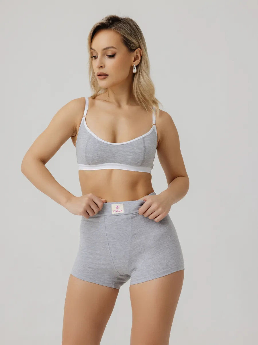 Трусы шорты с высокой посадкой боксеры хлопок серыймеланж