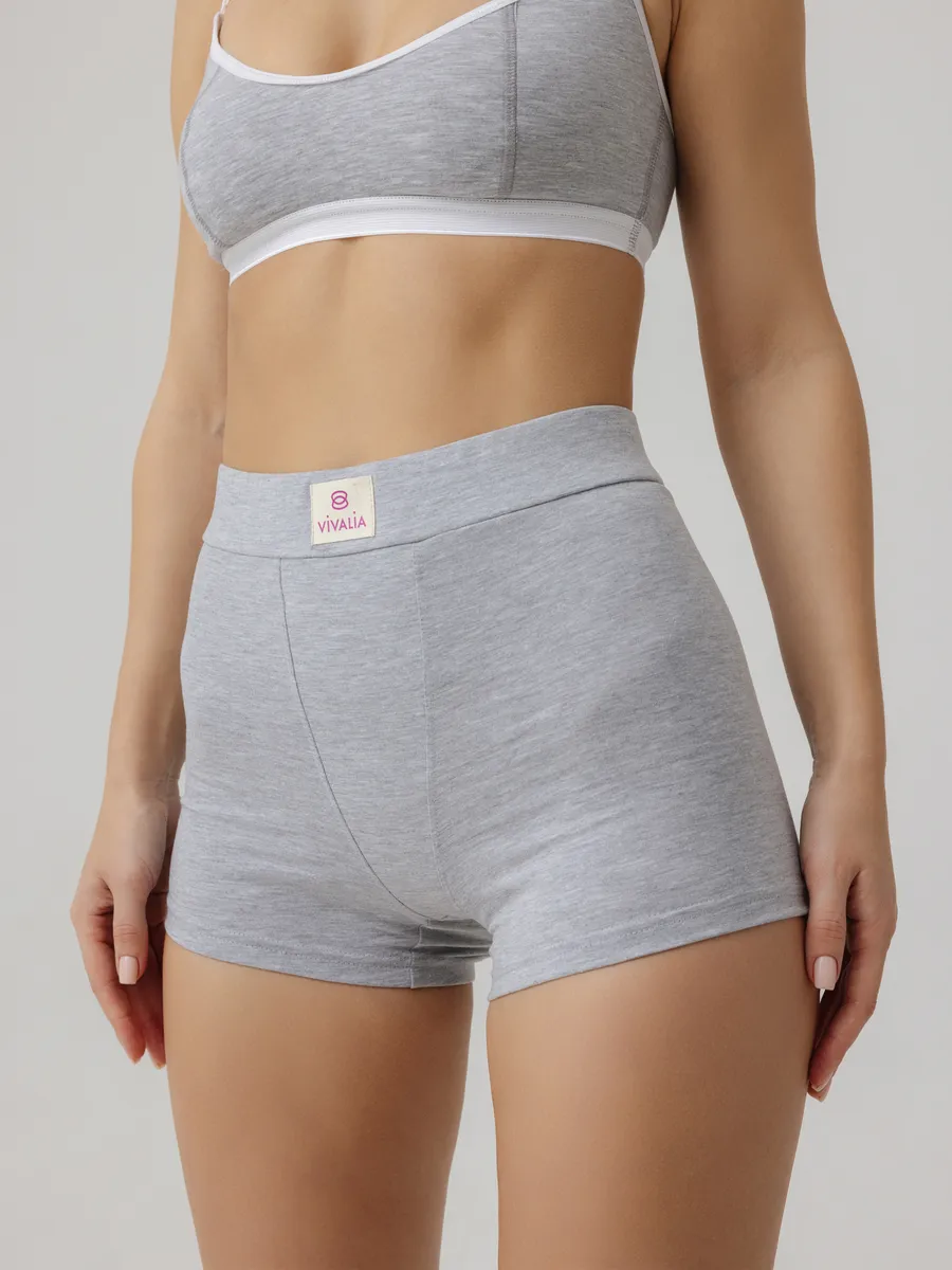 Трусы шорты с высокой посадкой боксеры хлопок серыймеланж