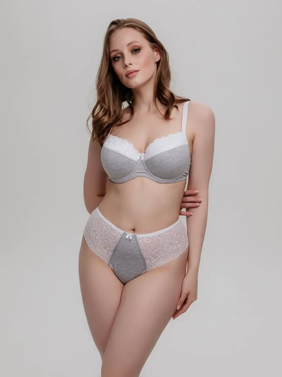 Стринги бразильяна большие размеры серыймеланж/белый