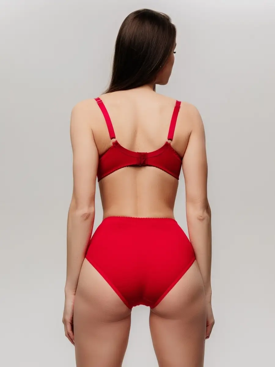 Трусы высокие хлопковые с кружевом красный