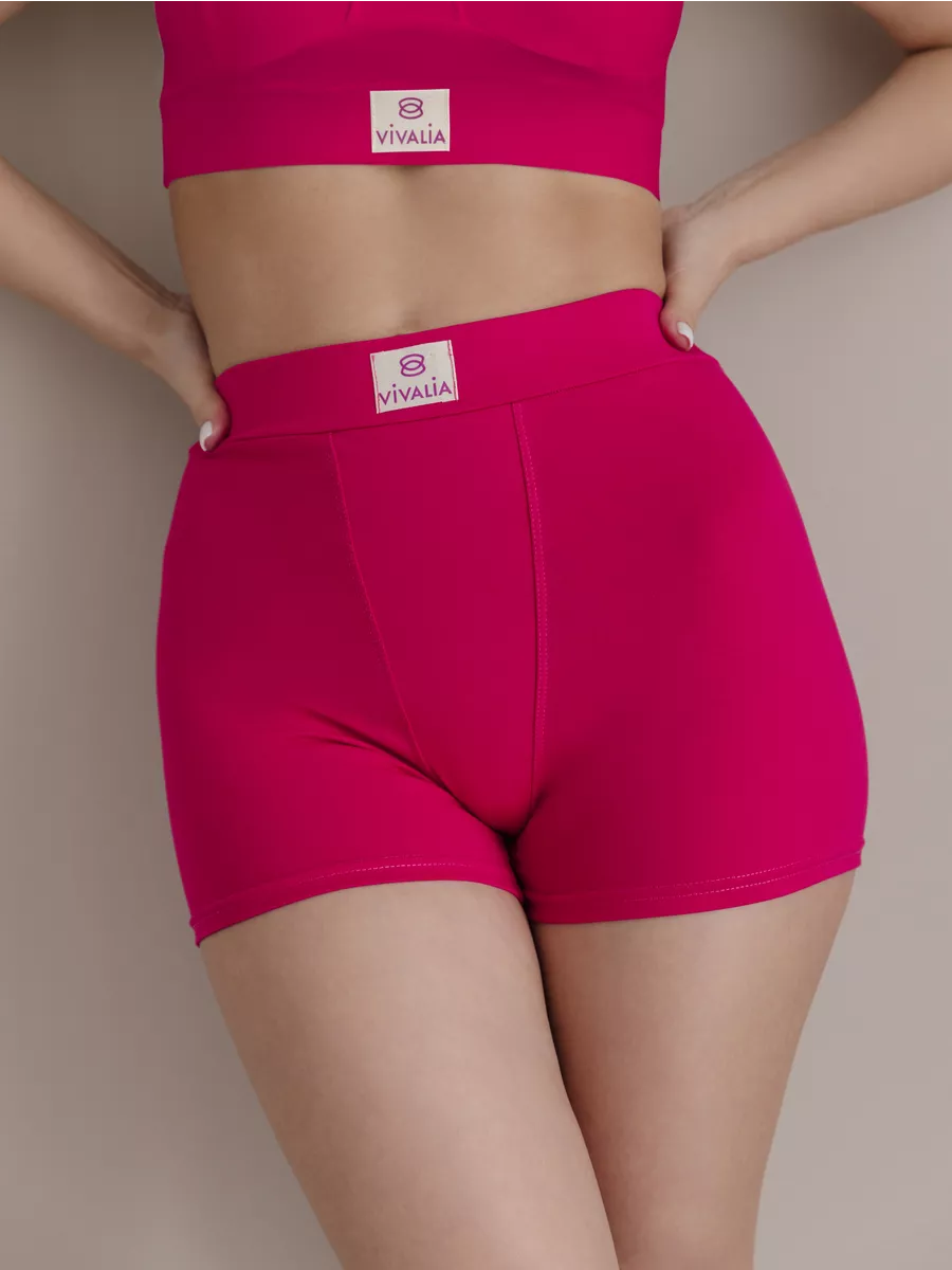Трусы шорты с высокой посадкой боксеры хлопок фуксия