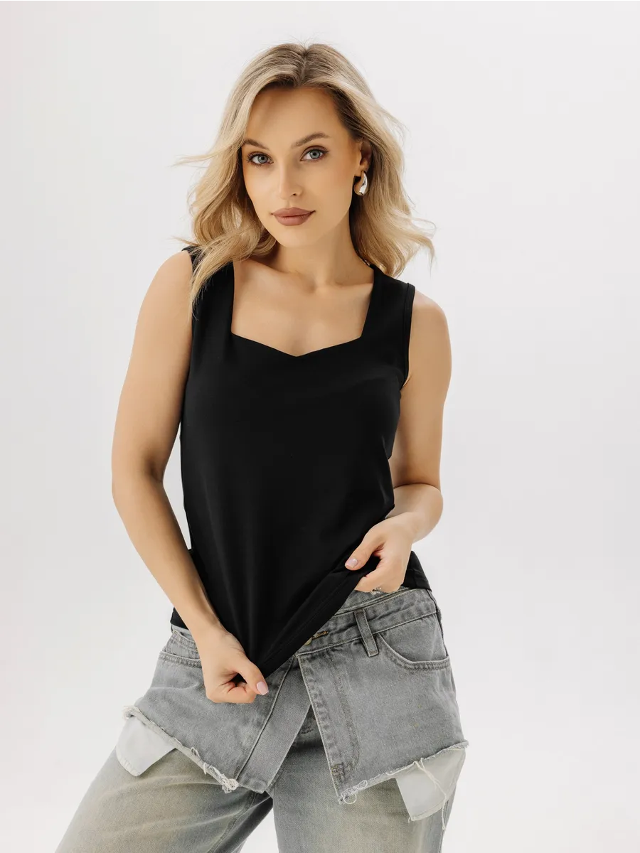 Майка базовая на широких бретельках под пиджак черный