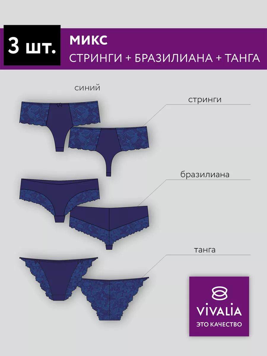 Трусы стринги бразильяна танга кружевные 54015/68014/синий
