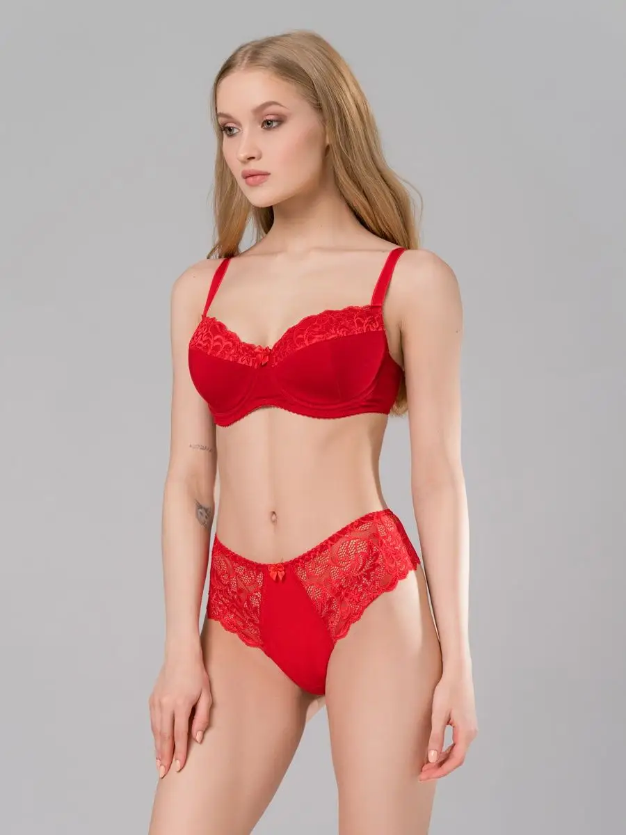 Кружевные стринги трусы набор 2 шт красный/красный