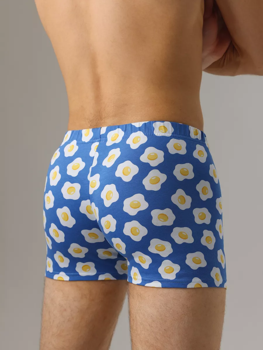 Боксеры хлопковые с принтом голубоймеланж/желтый/принт