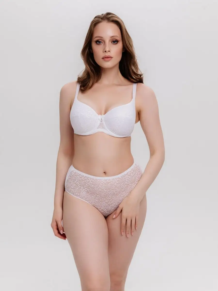 Трусы высокие хлопковые с кружевом белый