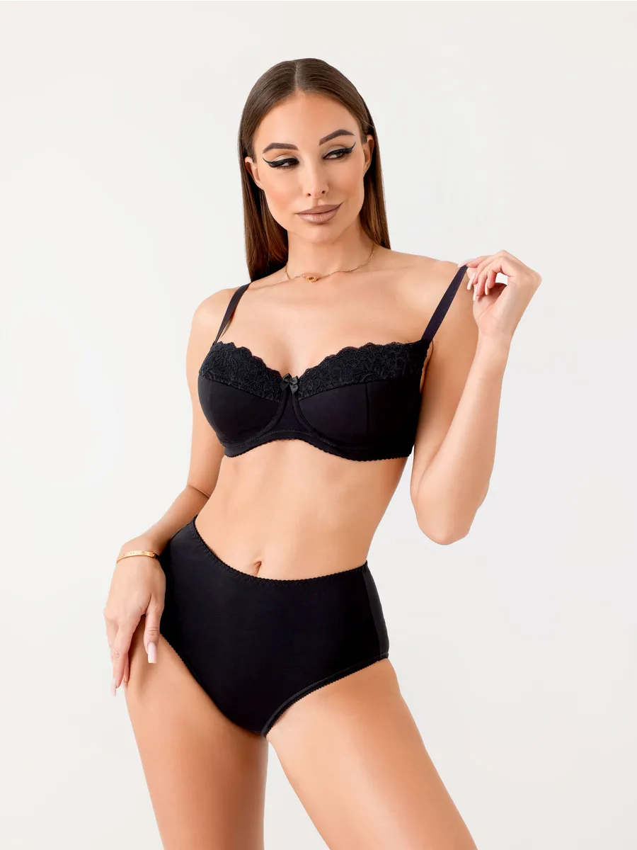 Трусы с высокой посадкой хлопковые слипы черный