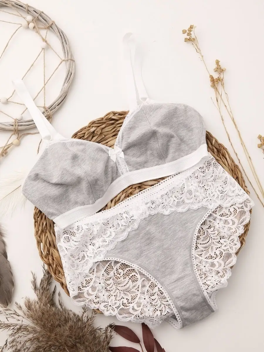 Бюстгальтер базовый хлопок топ для подростков серыймеланж/белый