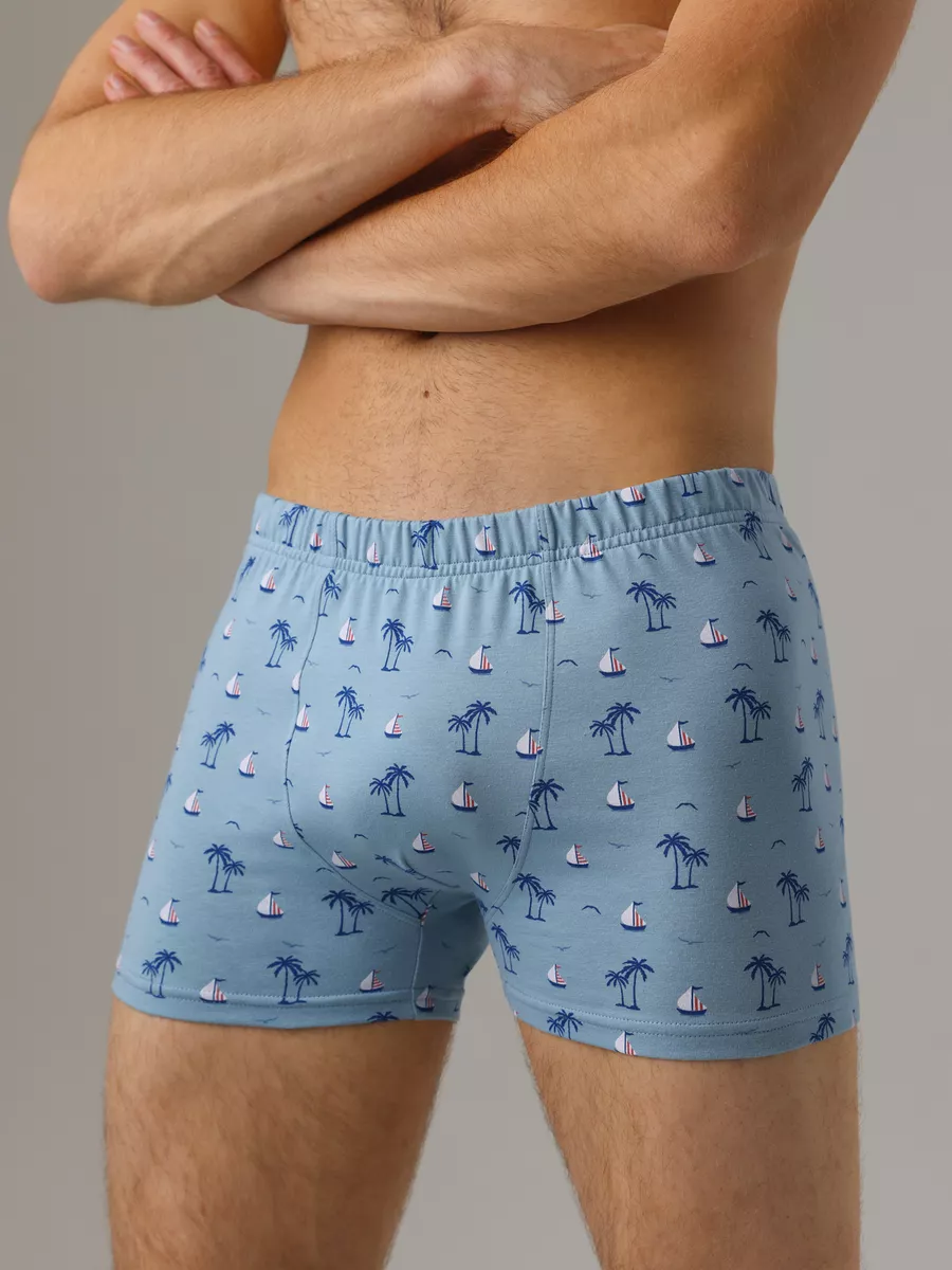 Боксеры хлопковые с принтом голубой/синий/принт