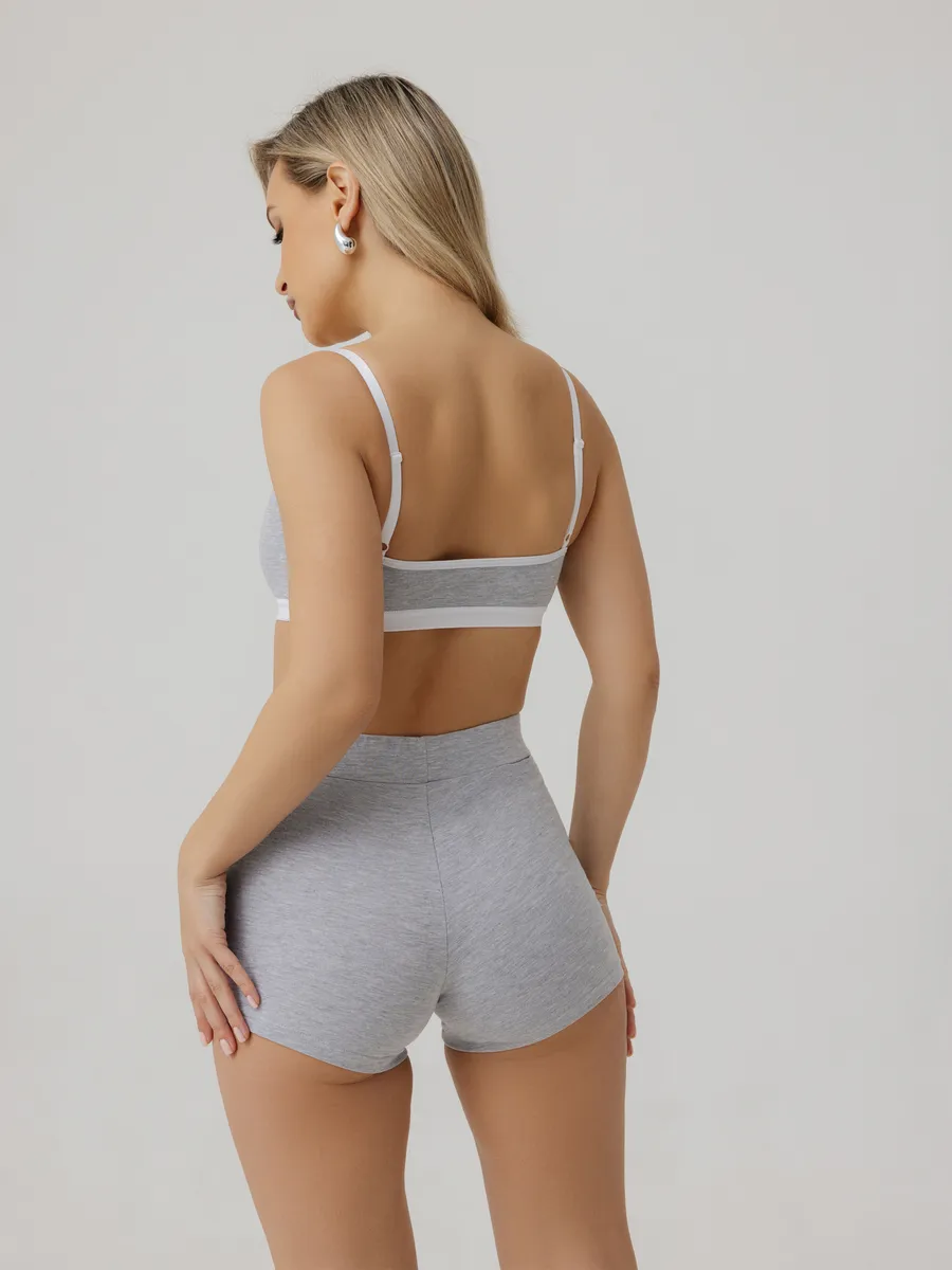 Трусы шорты с высокой посадкой боксеры хлопок серыймеланж