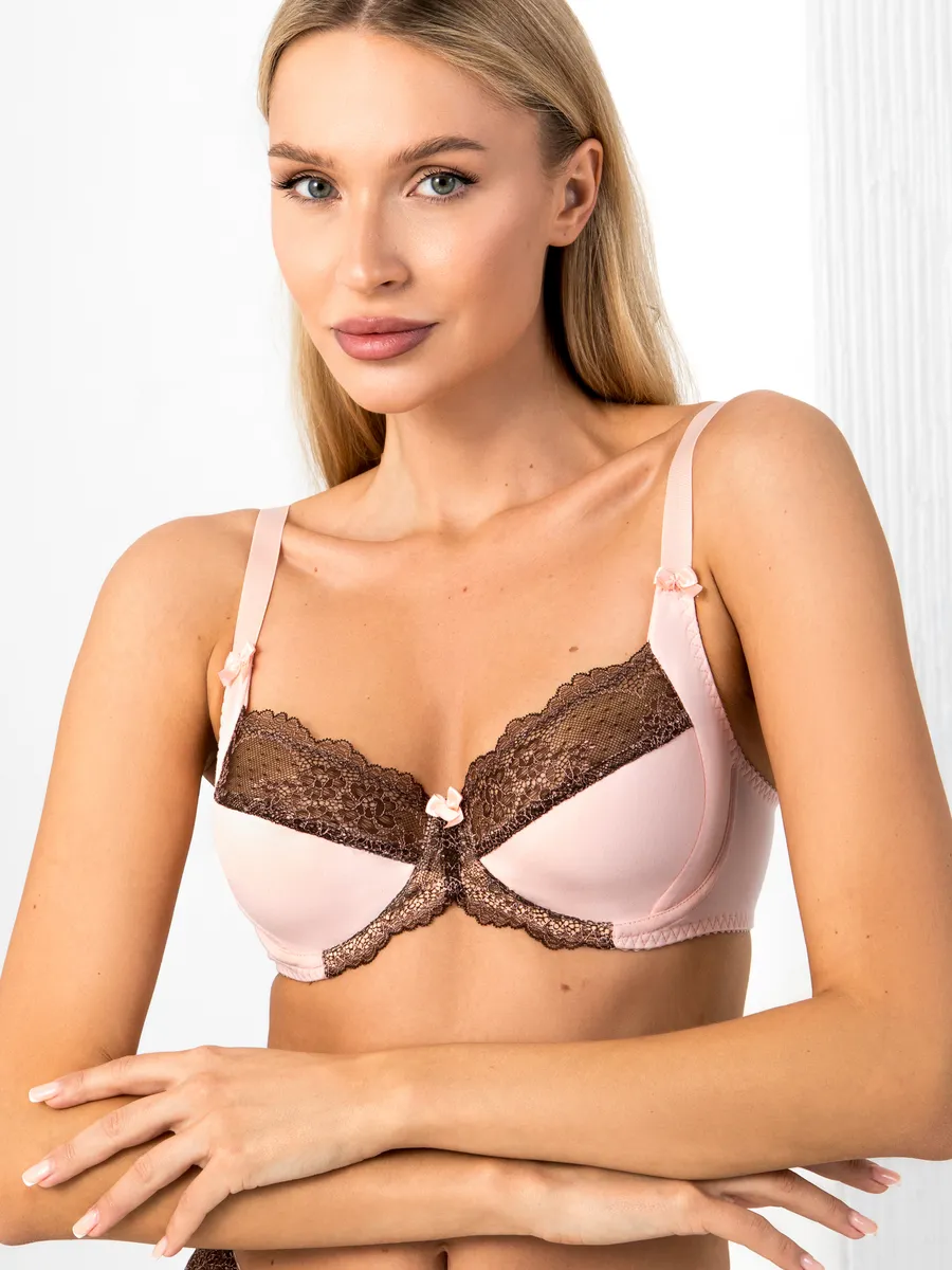 Трусы с высокой посадкой кружевные стринги 29014В/коричневый/персиковый