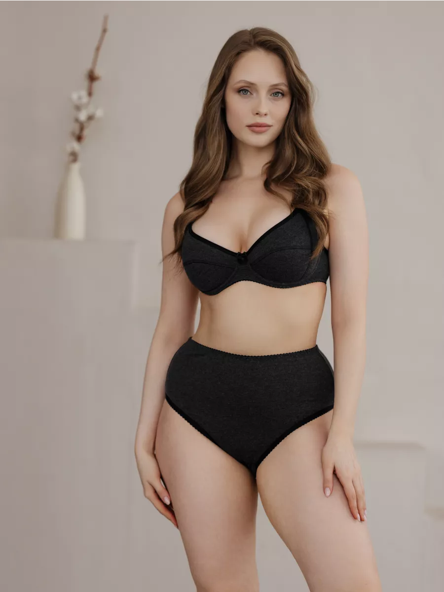 Трусы слипы высокие хлопковые большие размеры темно-серыймеланж