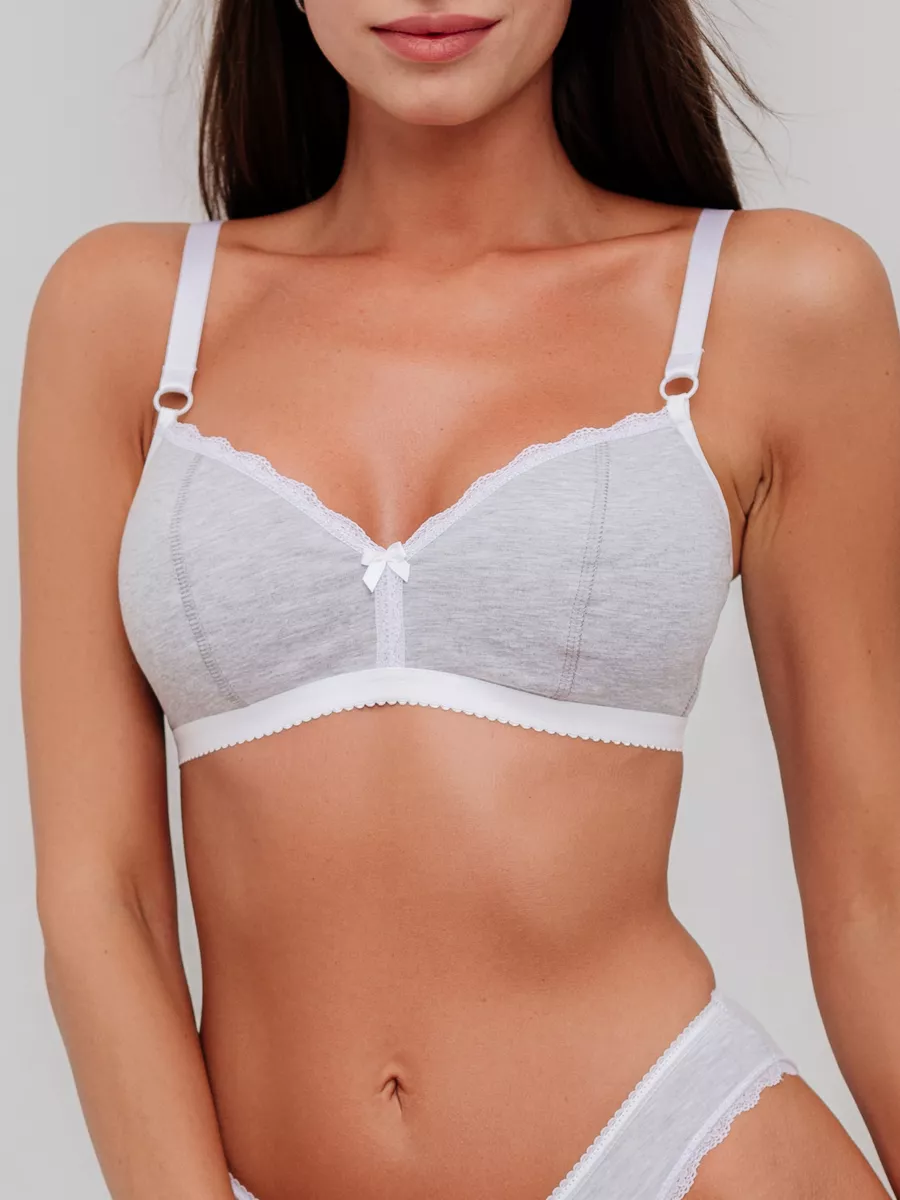 Бюстгальтер базовый хлопок топ для подростков серыймеланж/белый