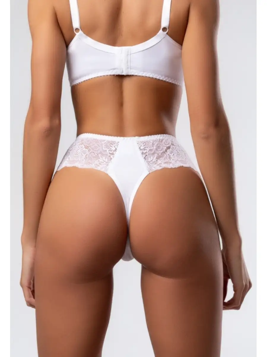 Трусы набор 3 шт кружевные стринги бразильяна белый/голубой/серый