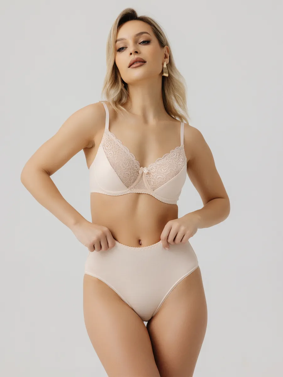 Бюстгальтер без поролона кружевной с мягкой чашкой бежевый