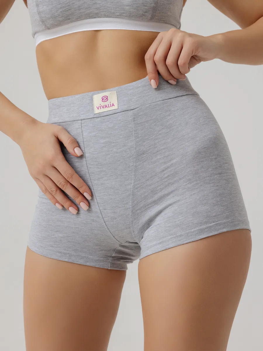 Трусы шорты с высокой посадкой боксеры хлопок серыймеланж