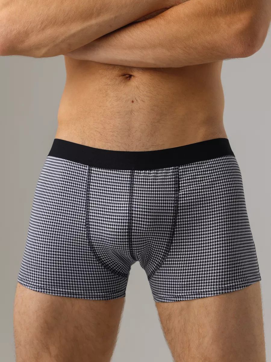 Боксеры в спортивном стиле на широкой резинке черный/белый/клетка