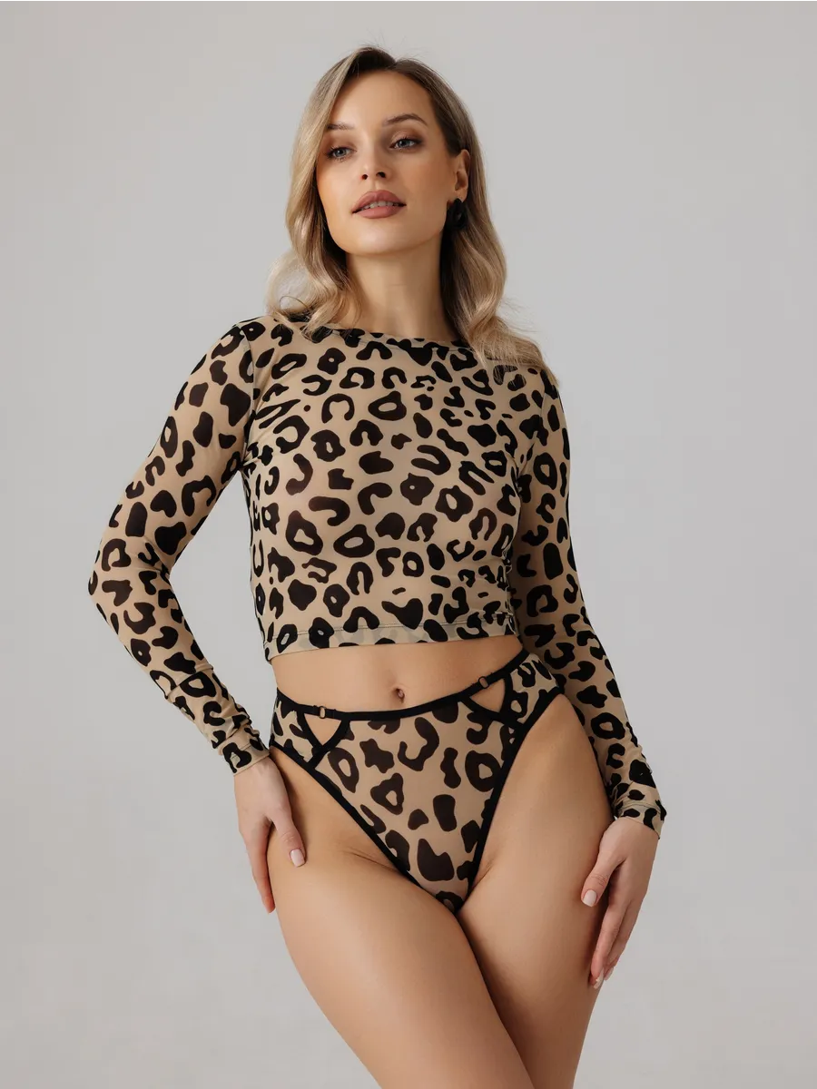 Трусы слипы леопардовые из сетки средняя посадка барс