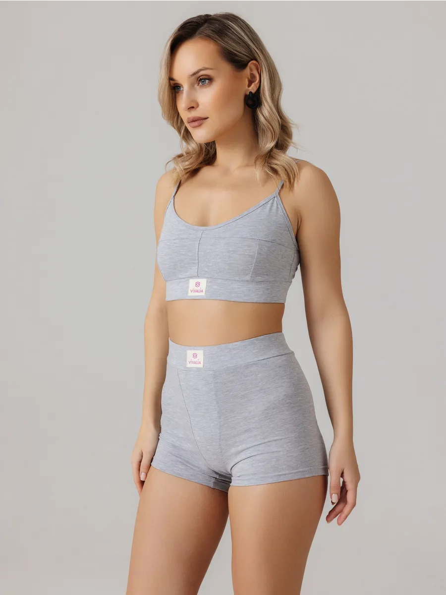 Бюстгальтер топ мягкий спортивный хлопок серыймеланж