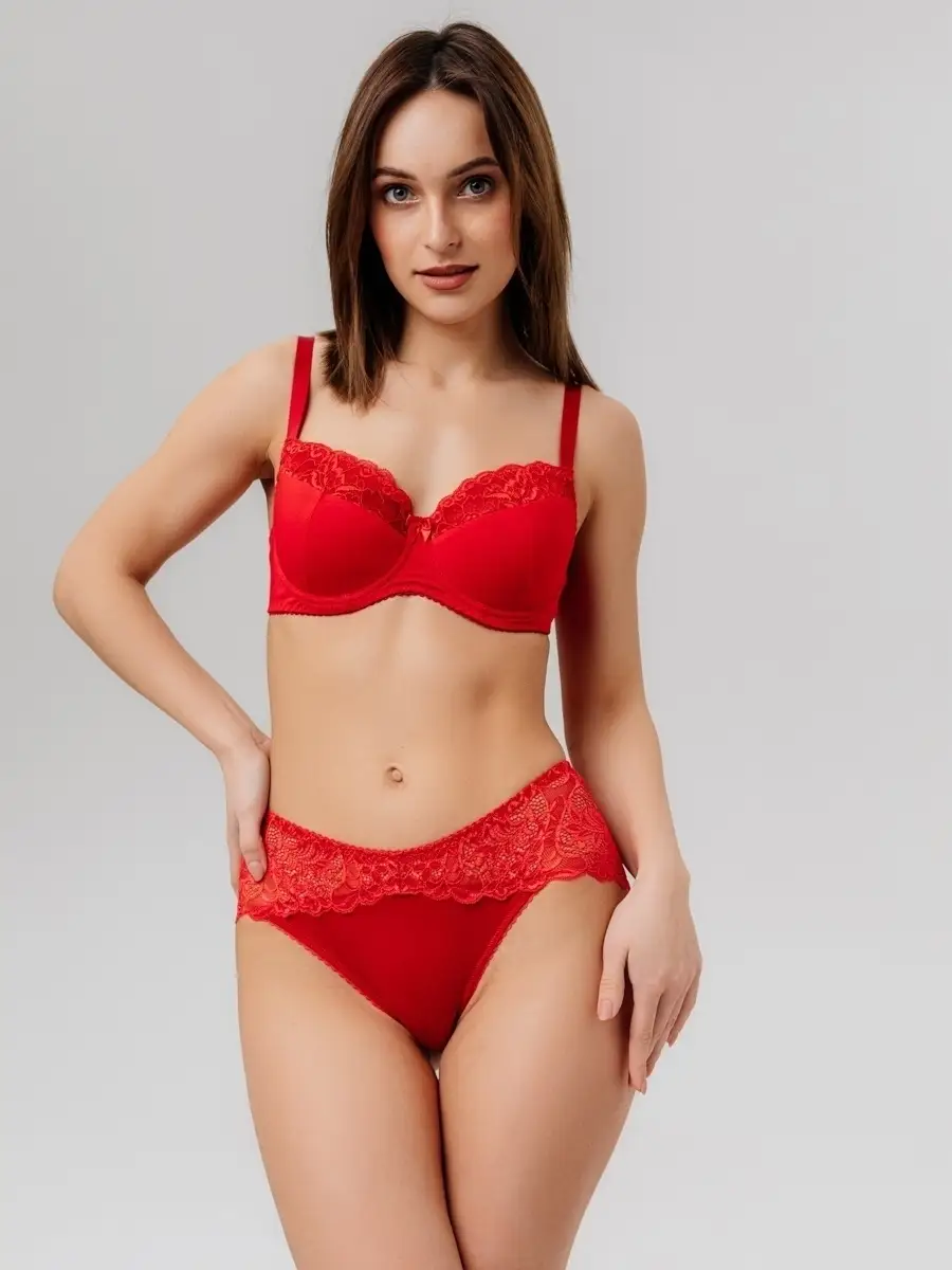 Трусы кружевные хлопковые слипы качественные красный