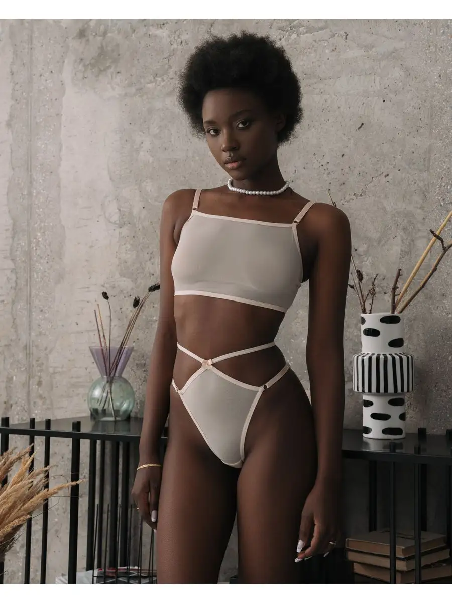 Бюстгальтер топ без косточек прозрачный сексуальный сетка бежевый