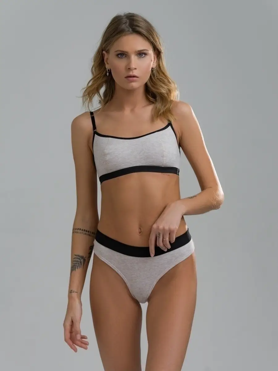 Бюстгальтер без поролона топ хлопок бежевыймеланж/черный