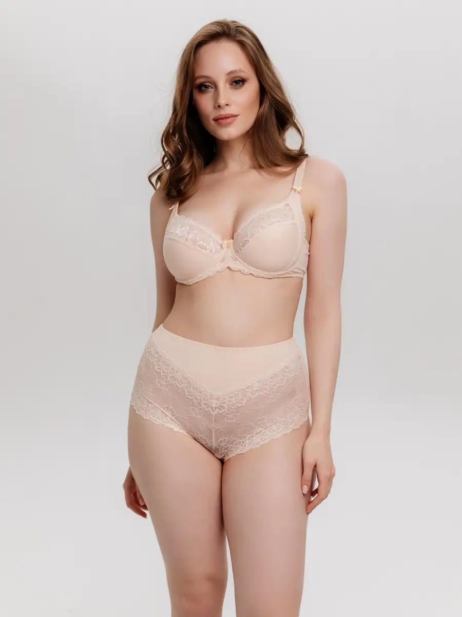 Трусы высокие кружевные слипы большие размеры бежевый
