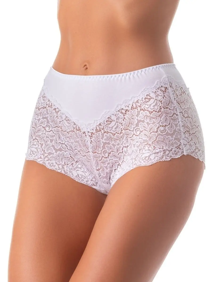 Трусы кружевные высокие хлопок слипы белый