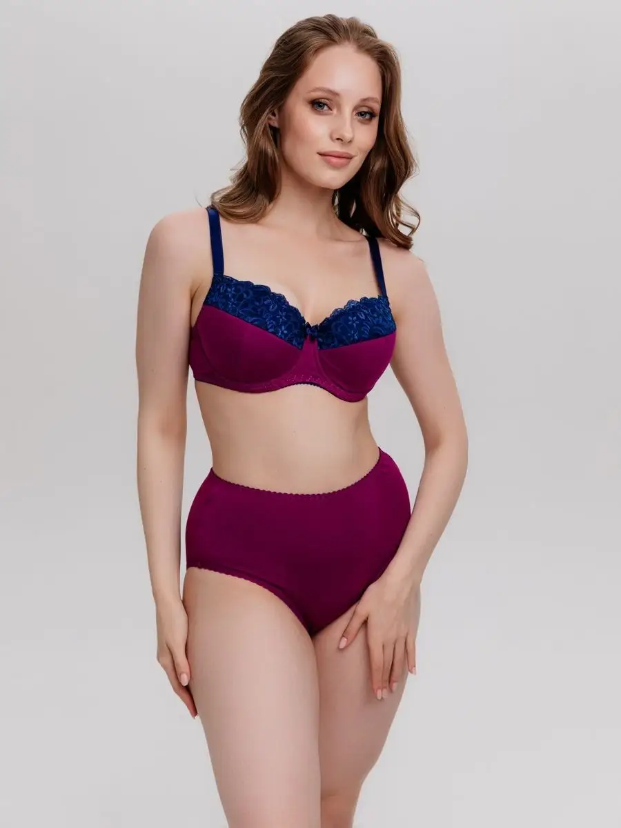 Набор комплект базовых трусов большие размеры сливовый/синий/красный