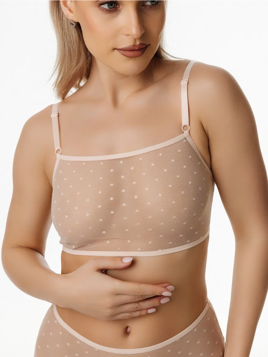 Бюстгальтер топ прозрачный из сетки бежевыймушка