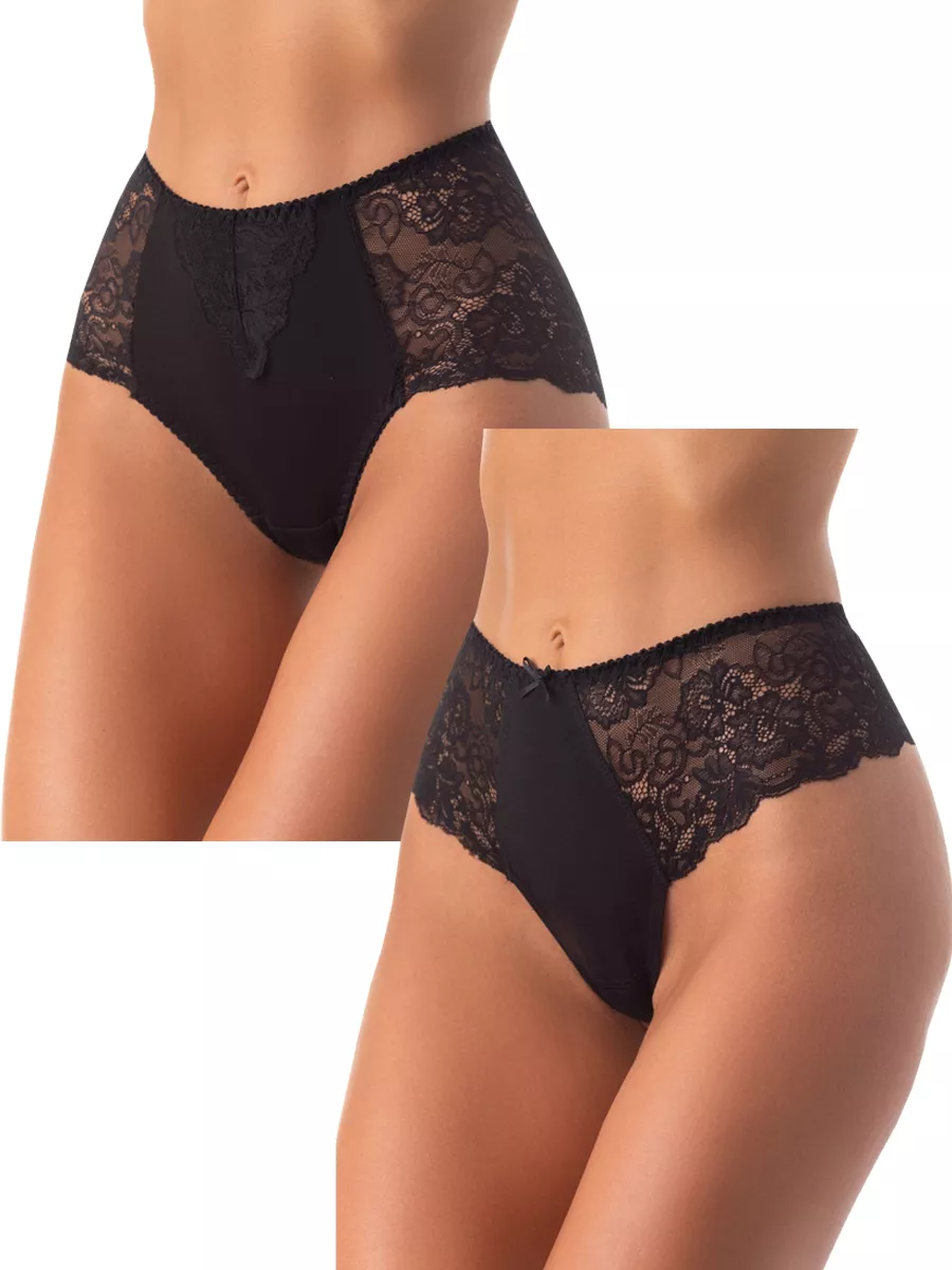 Комплект слипы и бразильяна стринги кружевные набор 29014/черный