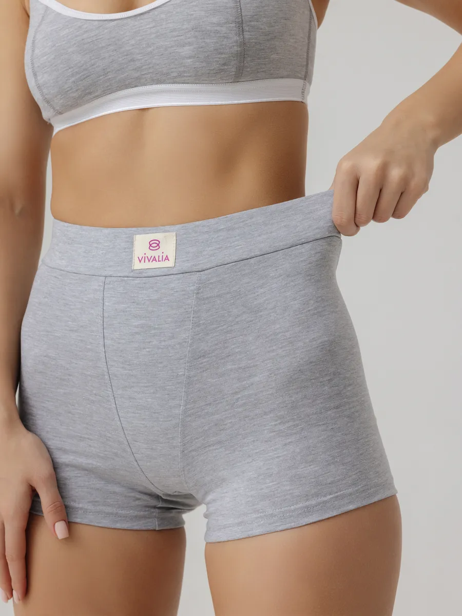 Трусы шорты с высокой посадкой боксеры хлопок серыймеланж