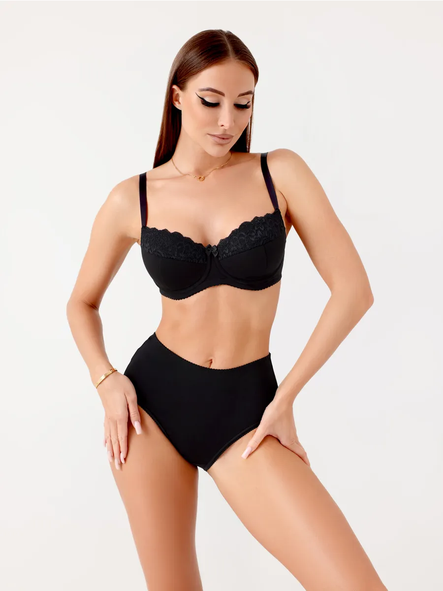 Трусы с высокой посадкой хлопковые слипы черный