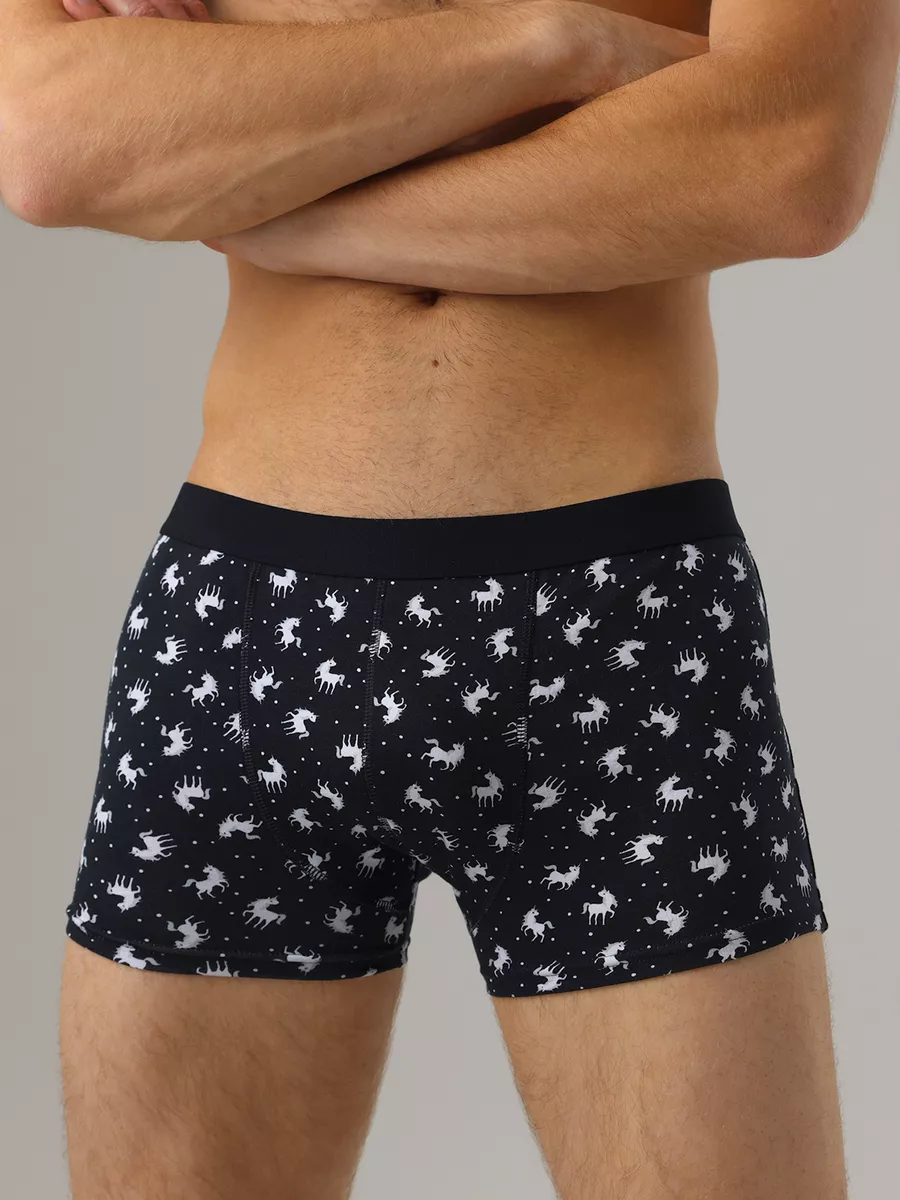 Боксеры в спортивном стиле на широкой резинке черный/белый/принт