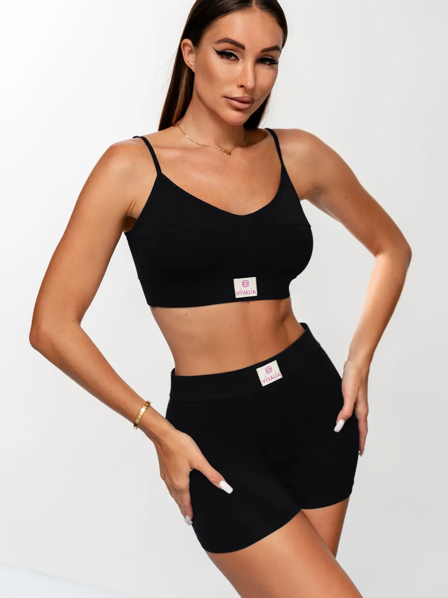 Бюстгальтер топ мягкий спортивный хлопок черный