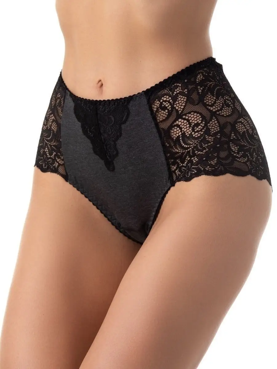 Трусы набор 3 шт кружевные с высокой посадкой серый/белый//серый//темно-серый