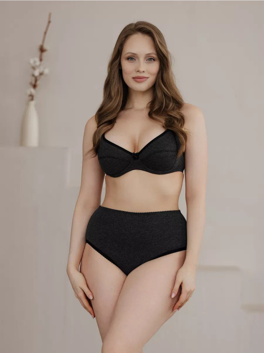 Трусы слипы высокие хлопковые большие размеры темно-серыймеланж